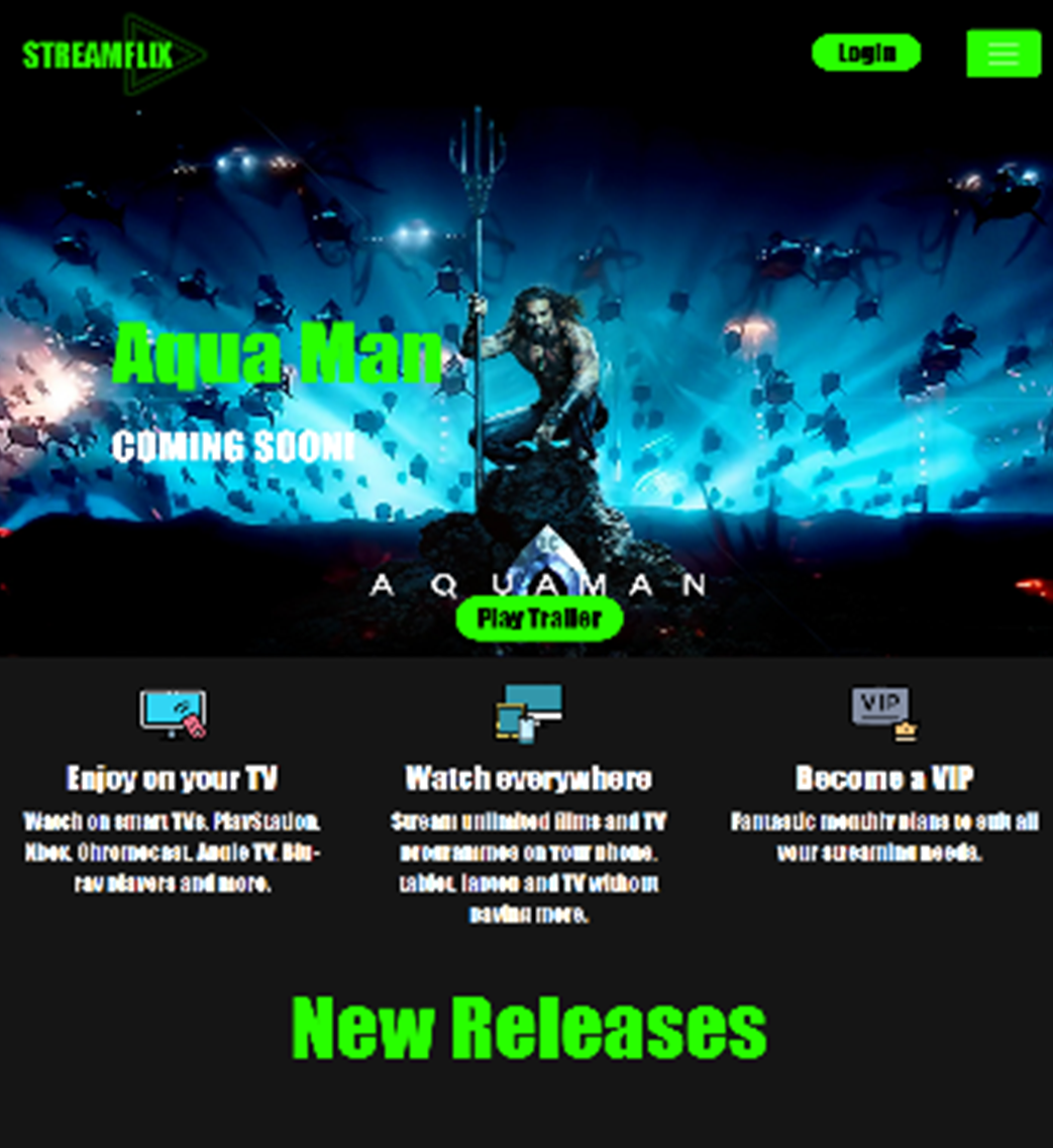 screenshot of the streamflix homepage on tablet