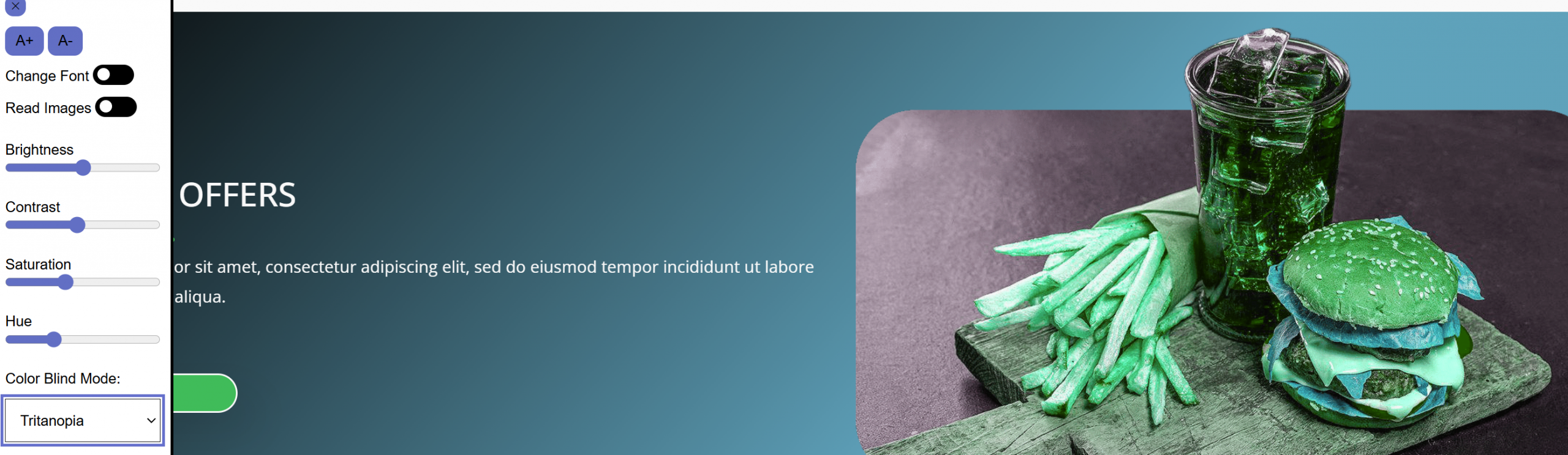 screenshot of showing the color blindness using the accessibility plugin