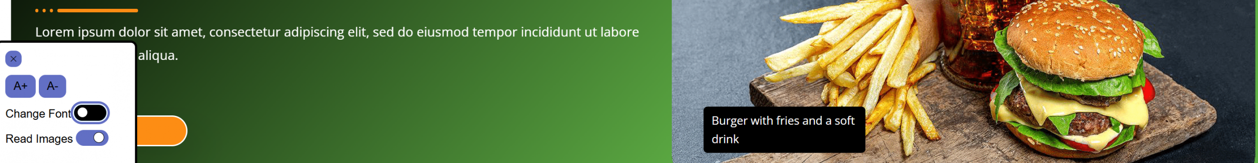 screenshot of showing the text reader tooltip using the accessibility plugin