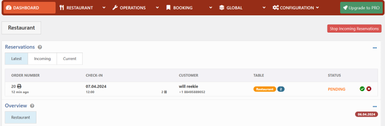screenshot of the back end bookings on the cottage website