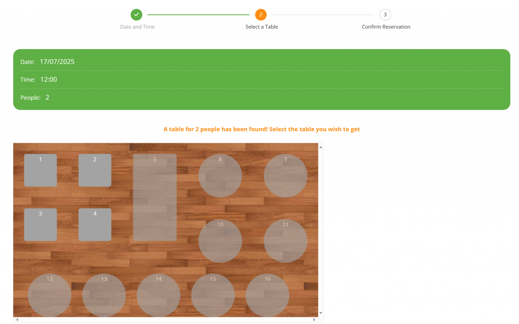 screenshot of the table management on the cottage website