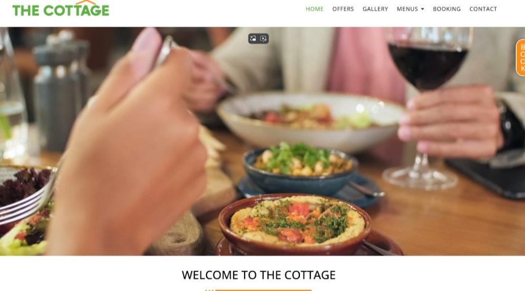 screenshot of the cottage website homepage