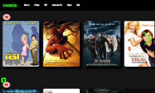 screenshot of movie carousel used on the streamflix website