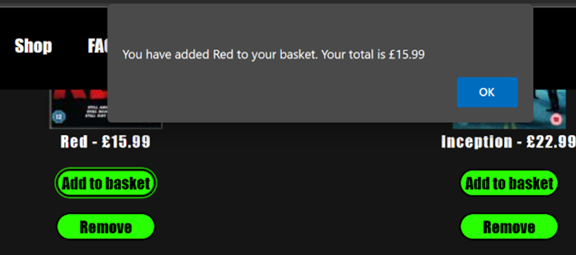 screenshot of shop used on the streamflix website