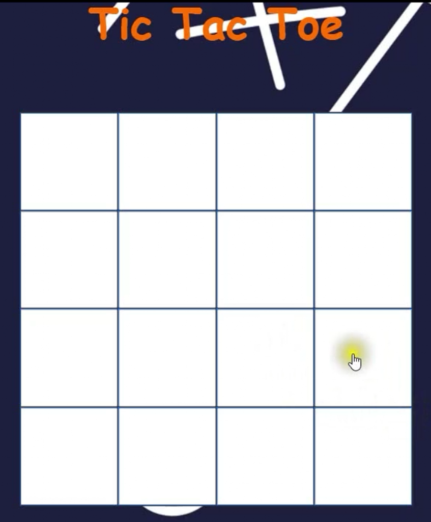 screenshot of the 4x4 grid used on the tik tak toe game